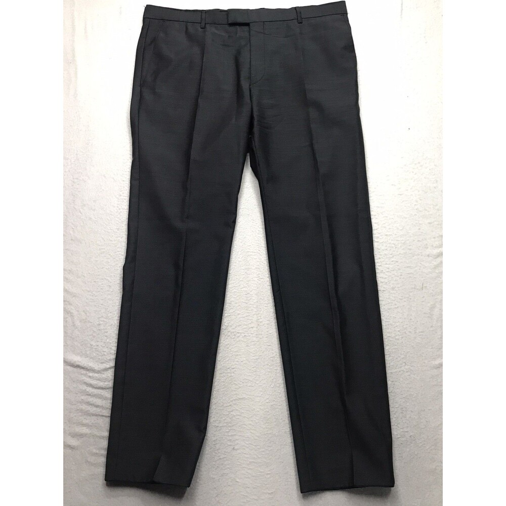 STRELLSON Switzerland Pants Men 38x32 Black Birds Eye Slim Casual Dress Chino